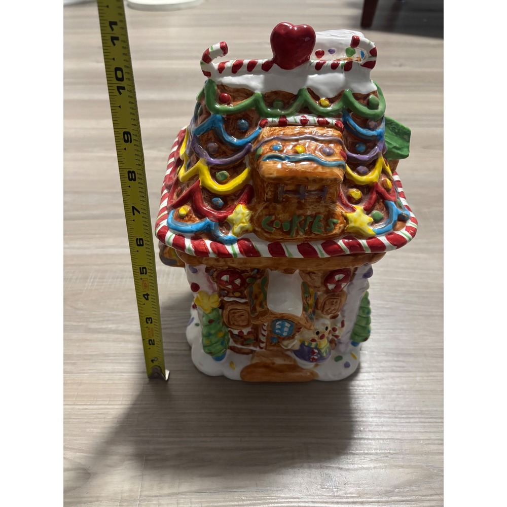 Vintage Christmas Gingerbread House Ceramic Cookie Jar Holiday Decor Multicolor - Picture 2 of 12